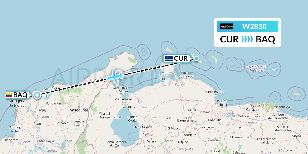 W2830 Flex Flight Flight Map: Willemstad to Barranquilla