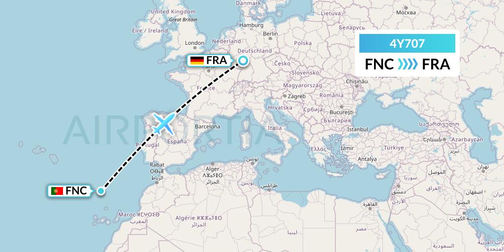 4Y707 Eurowings Discover Flight Map: Funchal to Frankfurt