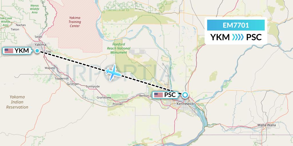 EM7701 Empire Airlines Flight Map: Yakima to Pasco