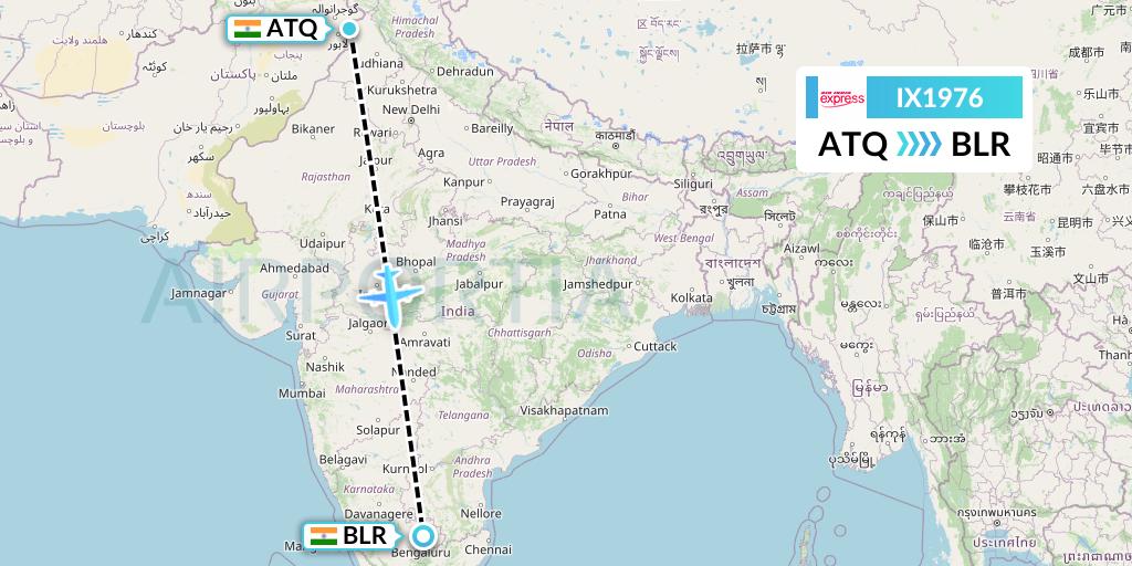 IX1976 Air India Express Flight Map: Amritsar to Bangalore