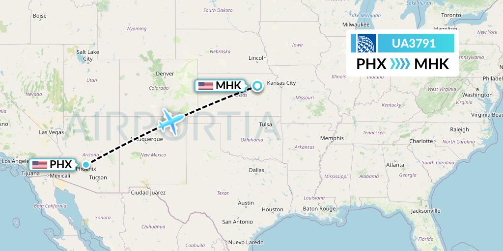 UA3791 United Airlines Flight Map: Phoenix to Manhattan