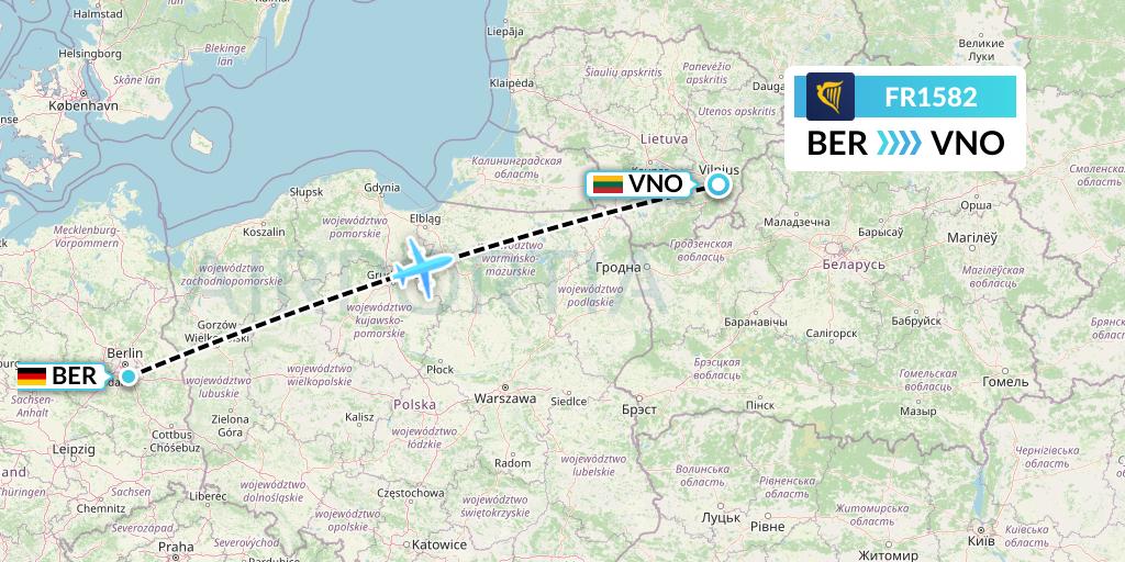 FR1582 Ryanair Flight Map: Berlin to Vilnius
