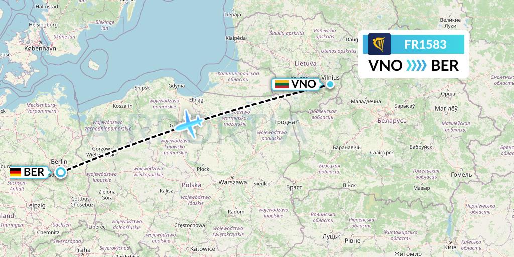 FR1583 Ryanair Flight Map: Vilnius to Berlin