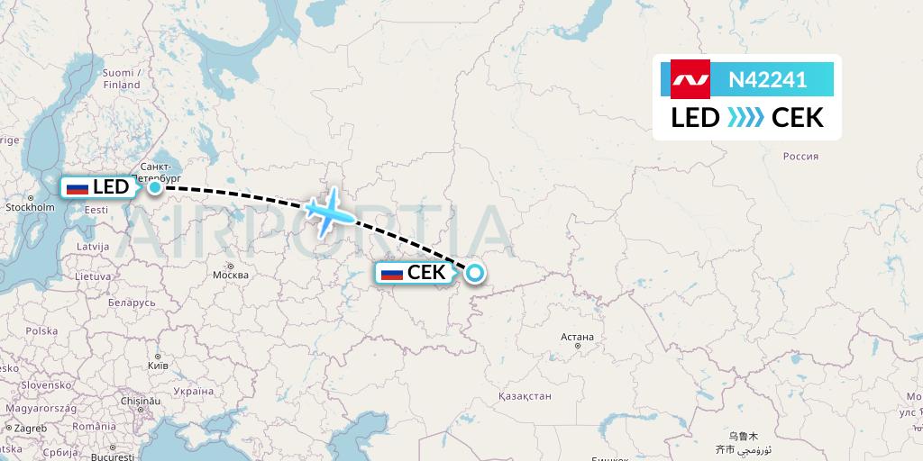 N42241 Nordwind Airlines Flight Map: St. Petersburg to Chelyabinsk