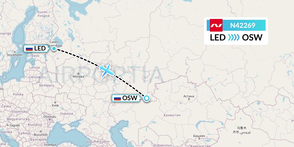 N42269 Nordwind Airlines Flight Map: St. Petersburg to Orsk