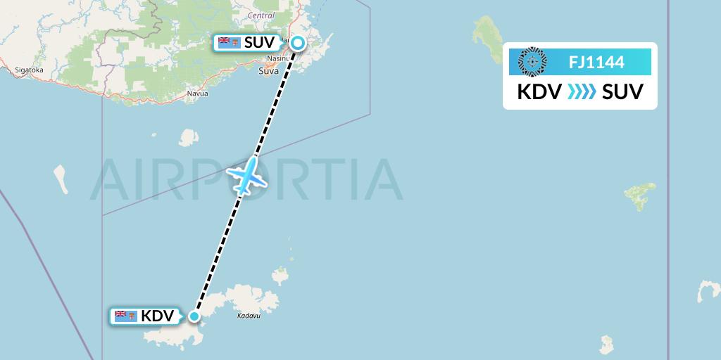 FJ1144 Fiji Airways Flight Map: Kandavu to Suva
