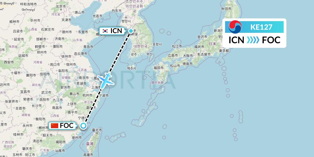 KE127 Korean Air Flight Map: Seoul to Fuzhou
