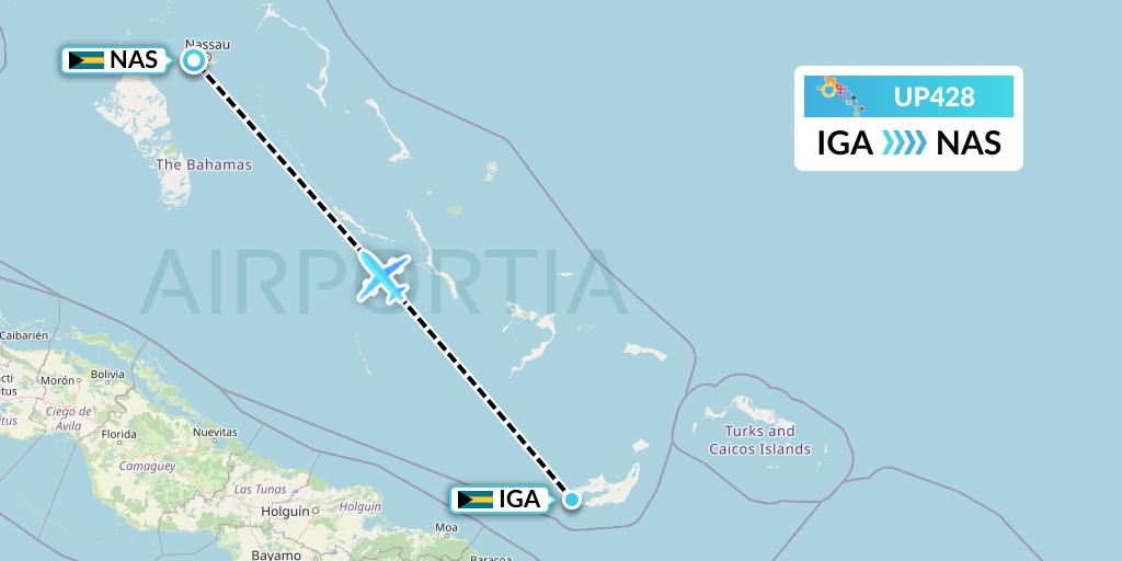 UP428 Bahamasair Flight Map: Matthew Town to Nassau