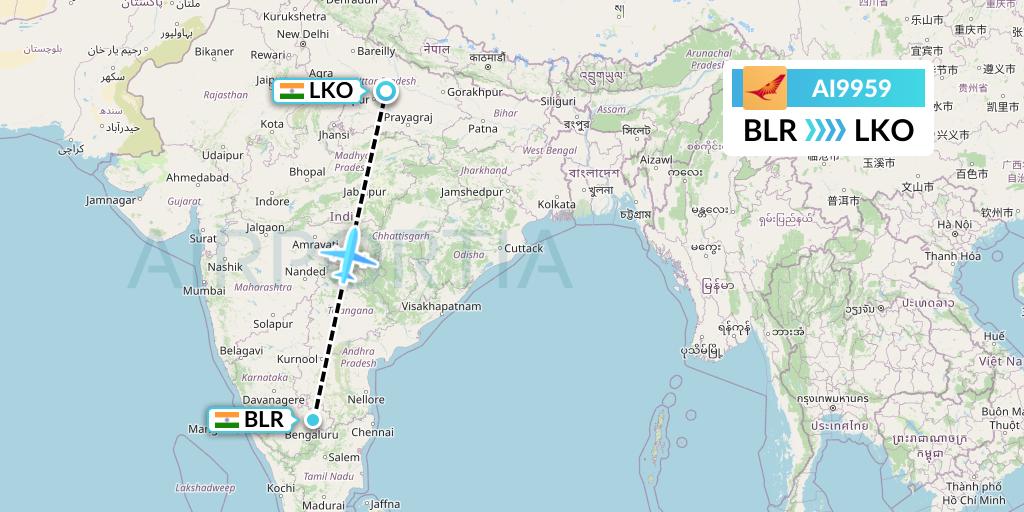 AI9959 Air India Flight Map: Bangalore to Lucknow