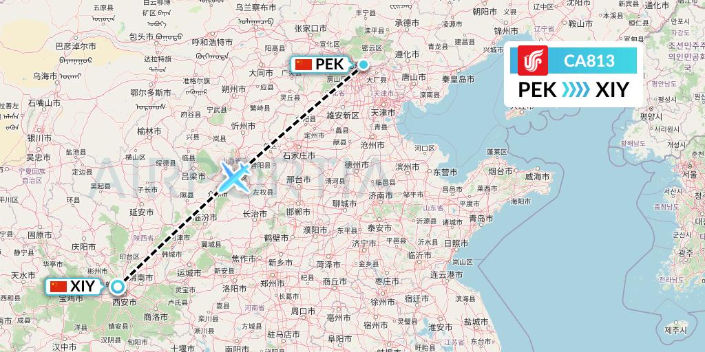 CA813 Air China Flight Map: Beijing to Xi'an