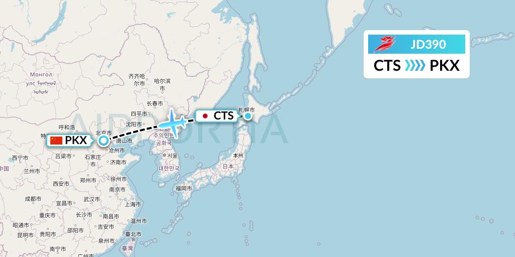 JD390 Capital Airlines Flight Map: Sapporo to Beijing