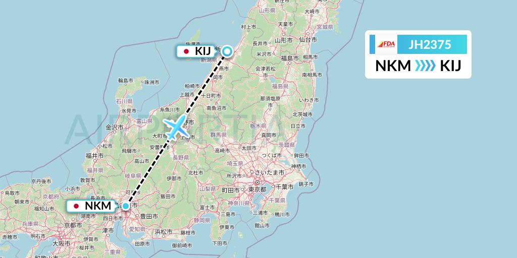 JH2375 Fuji Dream Airlines Flight Map: Nagoya to Niigata