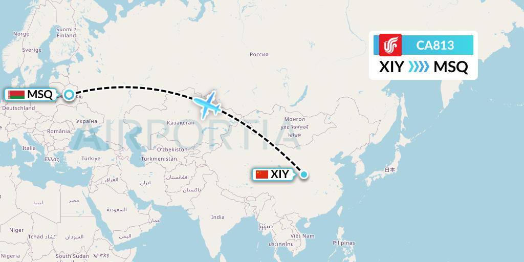CA813 Air China Flight Map: Xi'an to Minsk