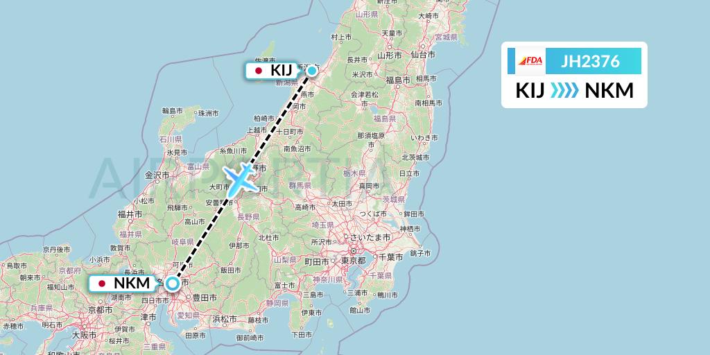 JH2376 Fuji Dream Airlines Flight Map: Niigata to Nagoya