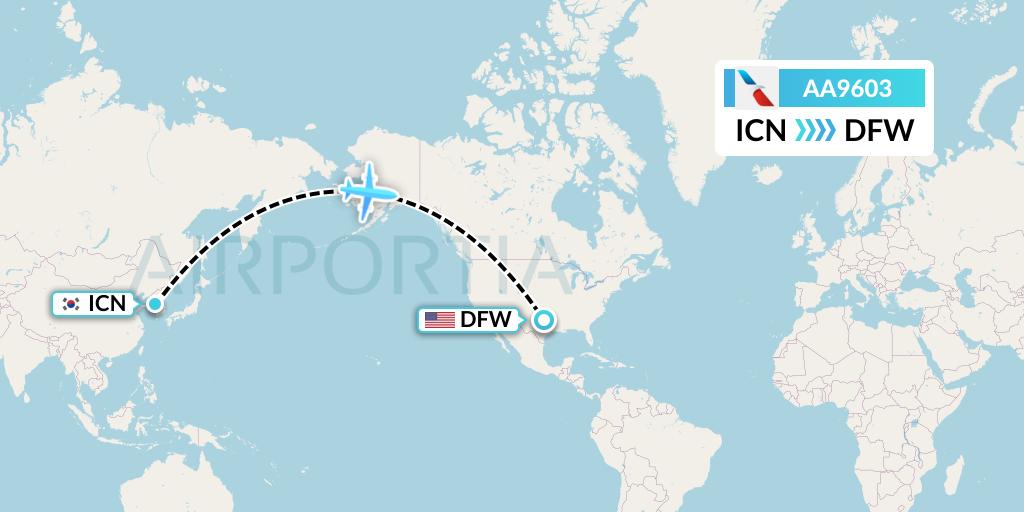 AA9603 American Airlines Flight Map: Seoul to Dallas