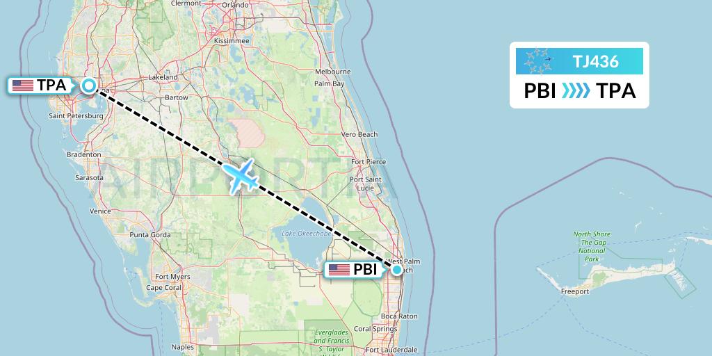 TJ436 Tradewind Aviation Flight Map: West Palm Beach to Tampa