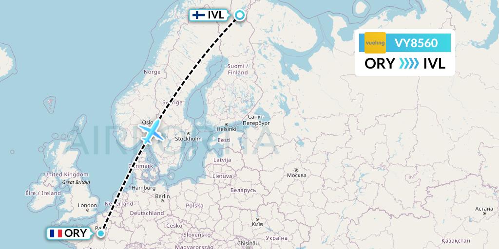 VY8560 Vueling Flight Map: Paris to Ivalo