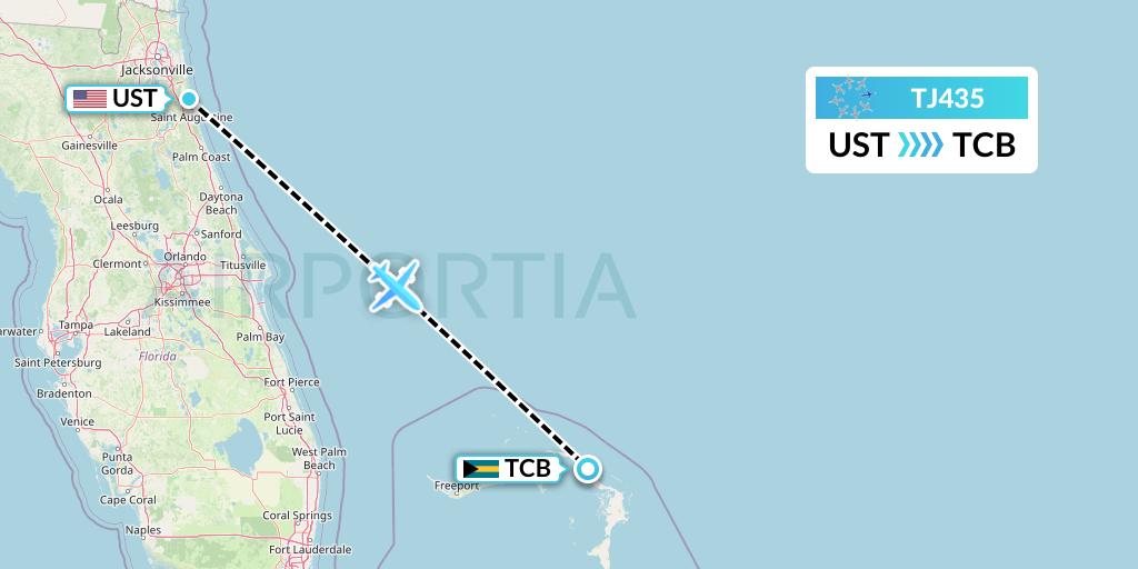 TJ435 Tradewind Aviation Flight Map: St. Augustine to Treasure Cay