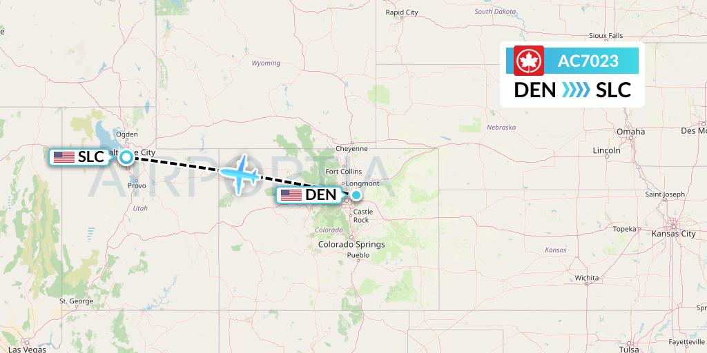 AC7023 Air Canada Flight Map: Denver to Salt Lake City
