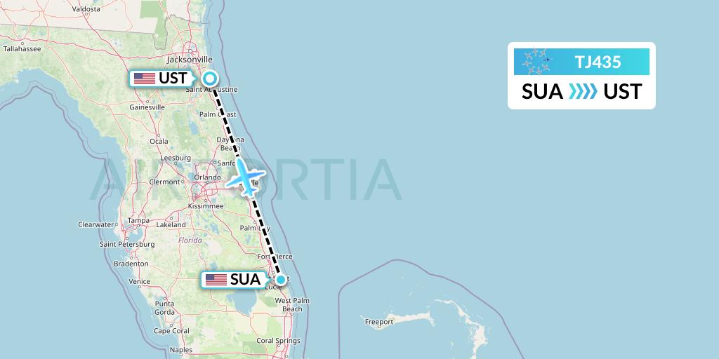 TJ435 Tradewind Aviation Flight Map: Stuart to St. Augustine