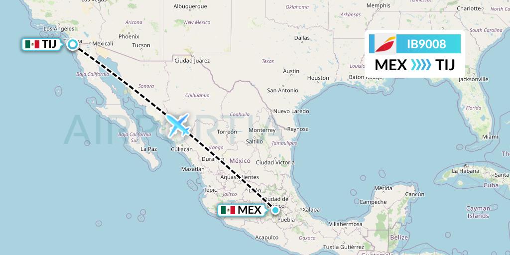 IB9008 Iberia Flight Map: Mexico City to Tijuana