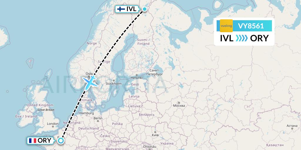 VY8561 Vueling Flight Map: Ivalo to Paris