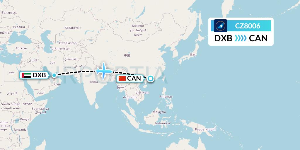 CZ8006 China Southern Airlines Flight Map: Dubai to Guangzhou