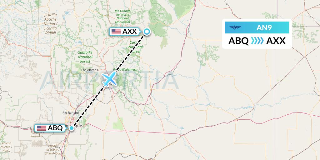 AN9 Advanced Air Flight Map: Albuquerque to Angel Fire