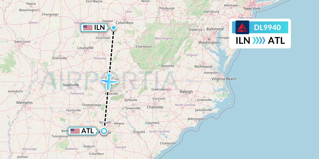 DL9940 Delta Air Lines Flight Map: Wilmington to Atlanta