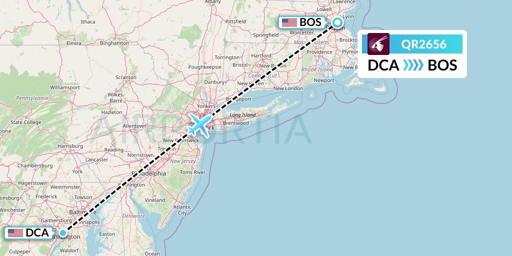 QR2656 Qatar Airways Flight Map: Washington to Boston