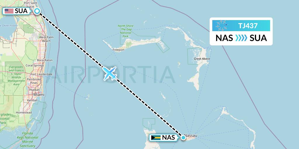 TJ437 Tradewind Aviation Flight Map: Nassau to Stuart