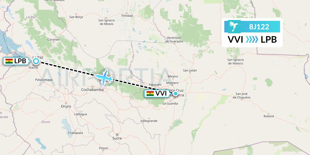 8J122 EcoJet Flight Map: Santa Cruz to La Paz
