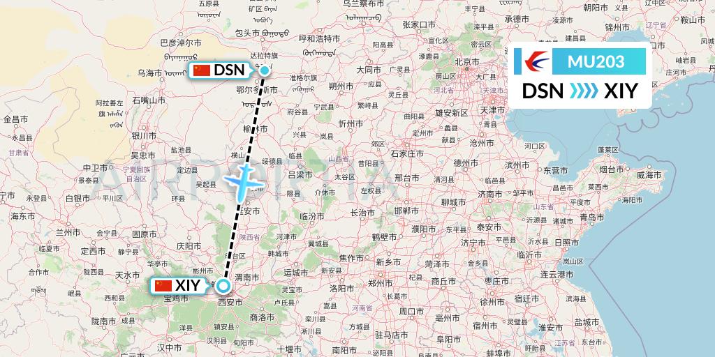 MU203 China Eastern Airlines Flight Map: Dongsheng to Xi'an