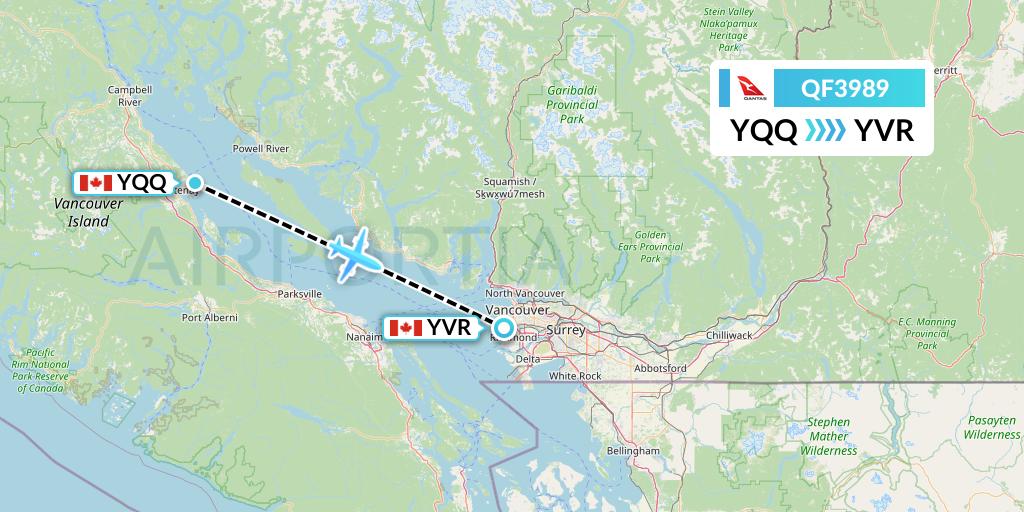 QF3989 Qantas Flight Map: Comox to Vancouver
