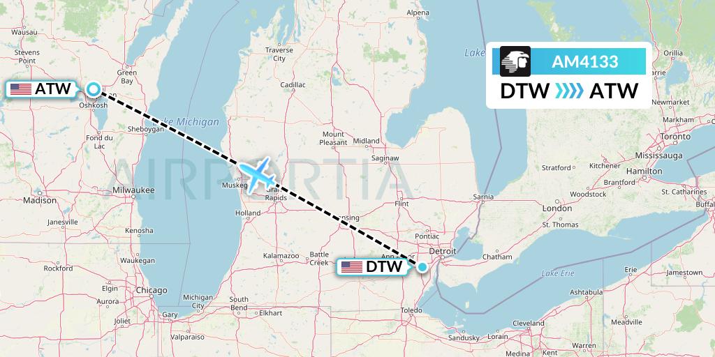AM4133 Aeromexico Flight Map: Detroit to Appleton