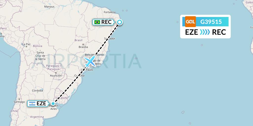 G39515 GOL Transportes Aeros Flight Map: Buenos Aires to Recife