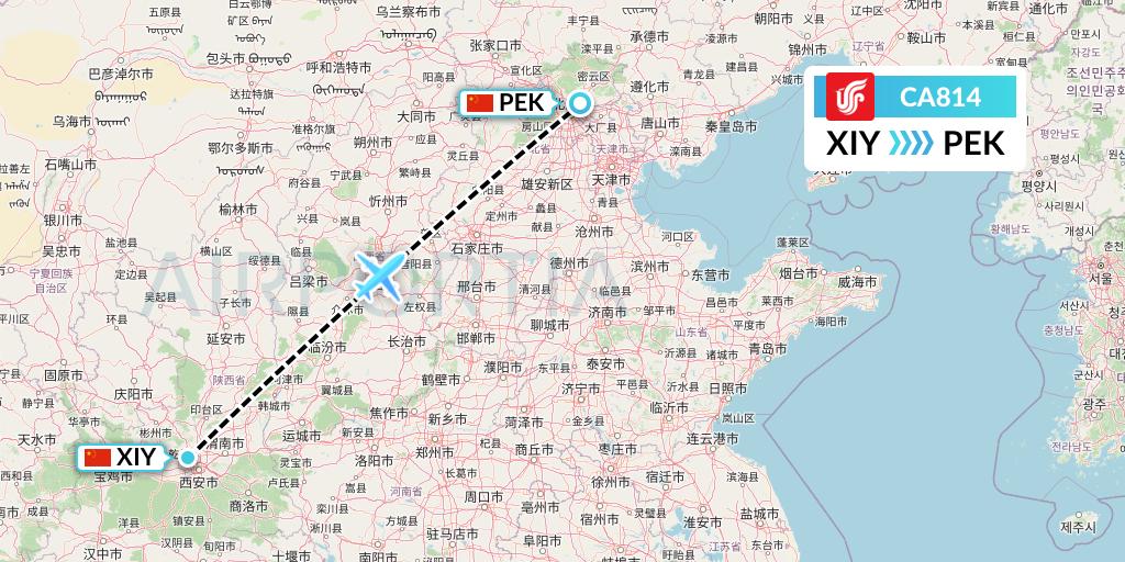 CA814 Air China Flight Map: Xi'an to Beijing