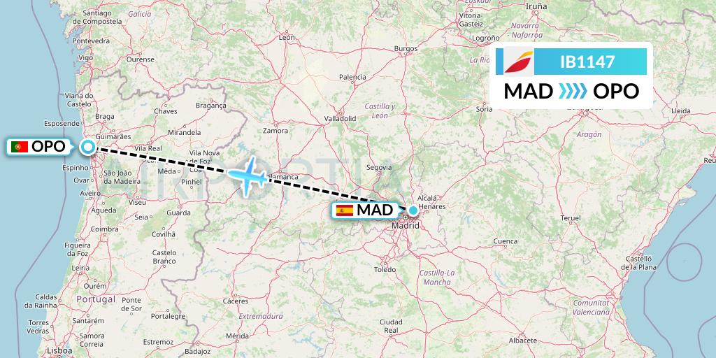 IB1147 Iberia Flight Map: Madrid to Porto