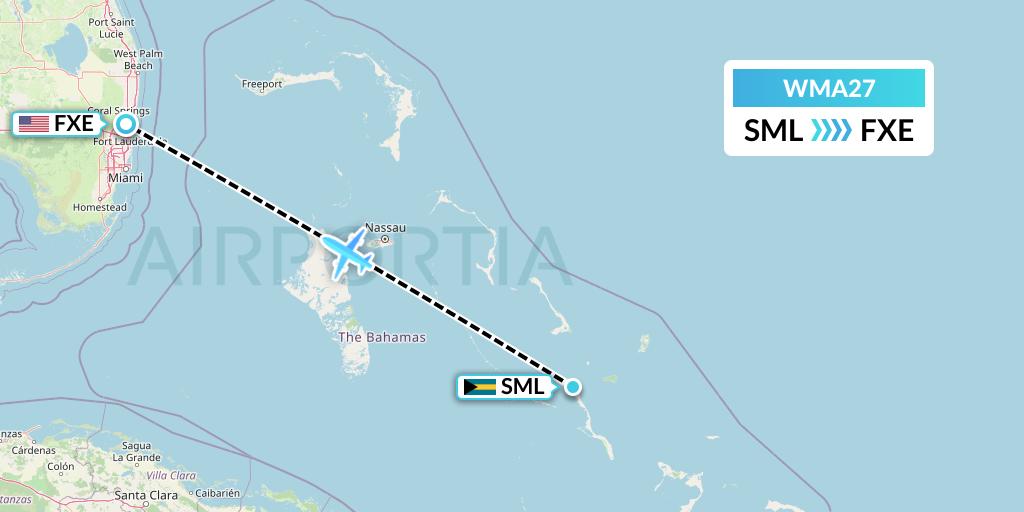 WMA27 Watermakers Air Flight Map: Stella Maris to Fort Lauderdale