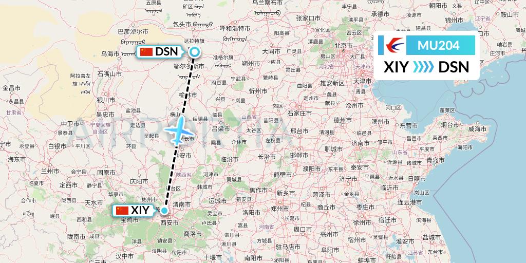 MU204 China Eastern Airlines Flight Map: Xi'an to Dongsheng