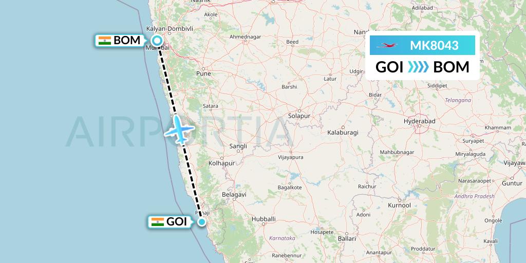 MK8043 Air Mauritius Flight Map: Goa to Mumbai