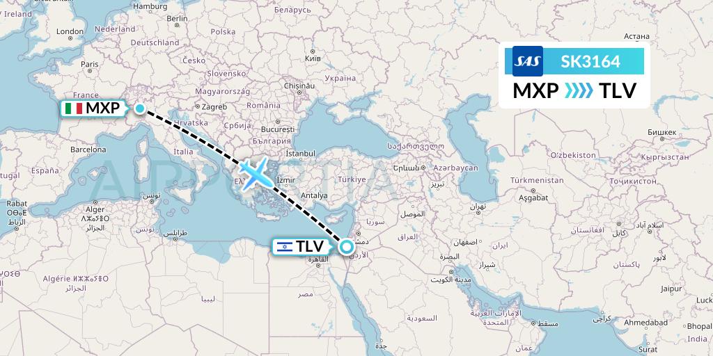 SK3164 SAS Flight Map: Milan to Tel Aviv