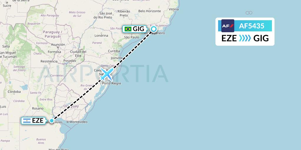 AF5435 Air France Flight Map: Buenos Aires to Rio de Janeiro