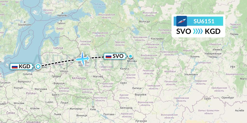 SU6151 Aeroflot Flight Map: Moscow to Kaliningrad