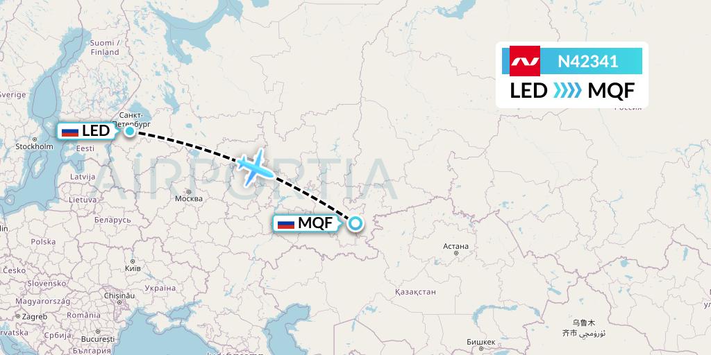 N42341 Nordwind Airlines Flight Map: St. Petersburg to Magnitogorsk
