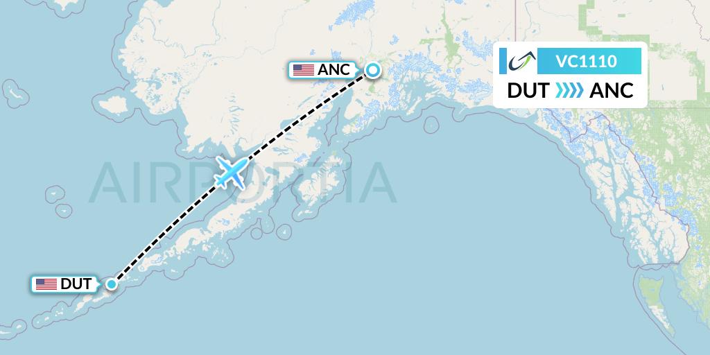 VC1110 ViaAir Flight Map: Unalaska to Anchorage