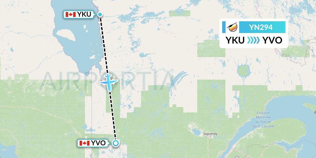 YN294 Air Creebec Flight Map: Chisasibi to Val-d'Or