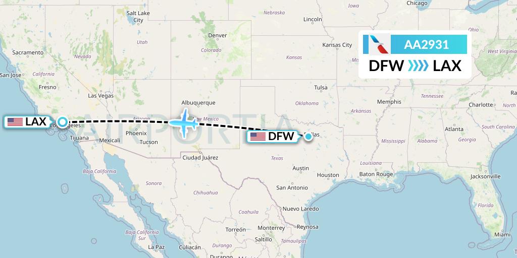 AA2931 American Airlines Flight Map: Dallas to Los Angeles