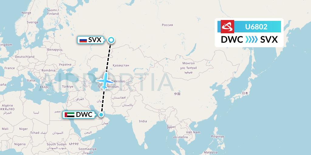 U6802 Ural Airlines Flight Map: Dubai to Yekaterinburg