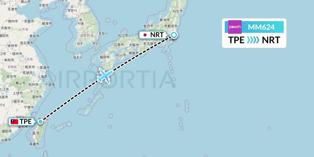 MM624 Peach Aviation Flight Map: Taipei to Tokyo
